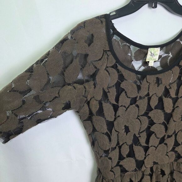 Anthropologie Floral Lace Mesh Overlay Dress Black/Brown Size Medium - Picture 6 of 9